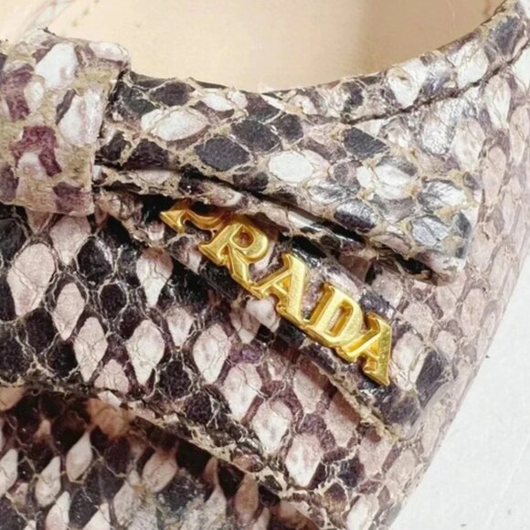 Prada Beige Taupe Gray Python Leather Cork Wedge Peep-Toe, Size 36.5 (US 6.5) - Picture 8 of 9